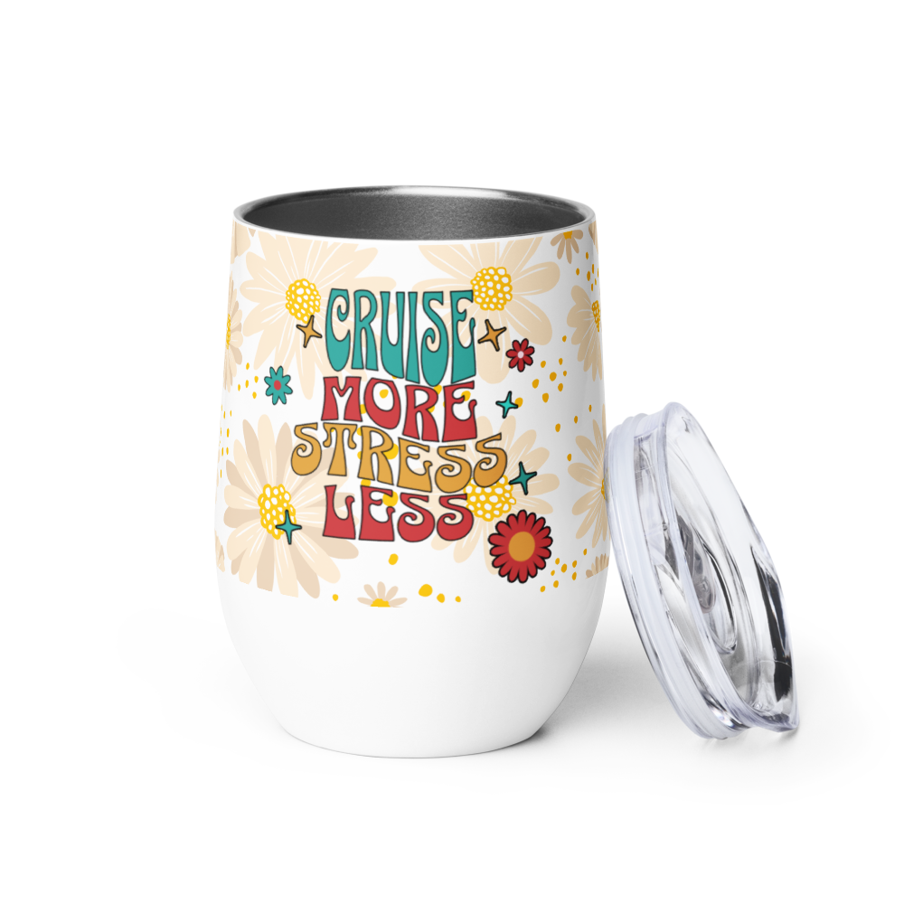 Cruise More Stress Less - Stainless Steel Insulated Tumbler – 12oz Travel Mug - Flowers edition